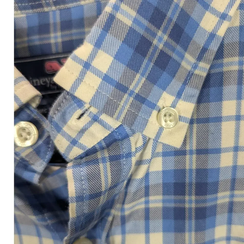 Vineyard Vines Shirt Mens Large Blue Plaid Classic Fit Tucker Button Down Whale